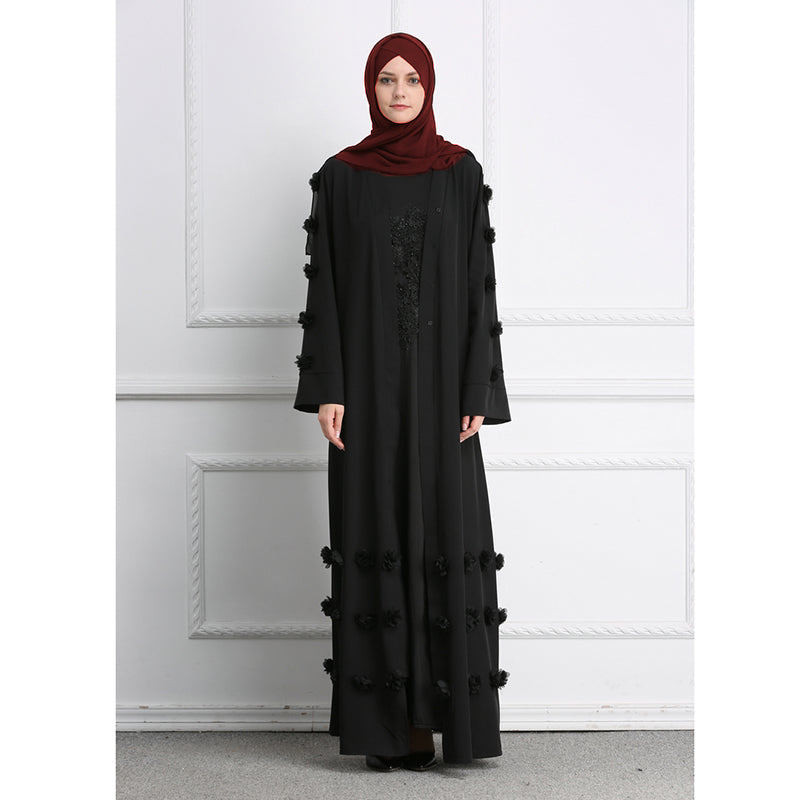 Three-dimensional Flower Abaya Super Long Mopping Dress