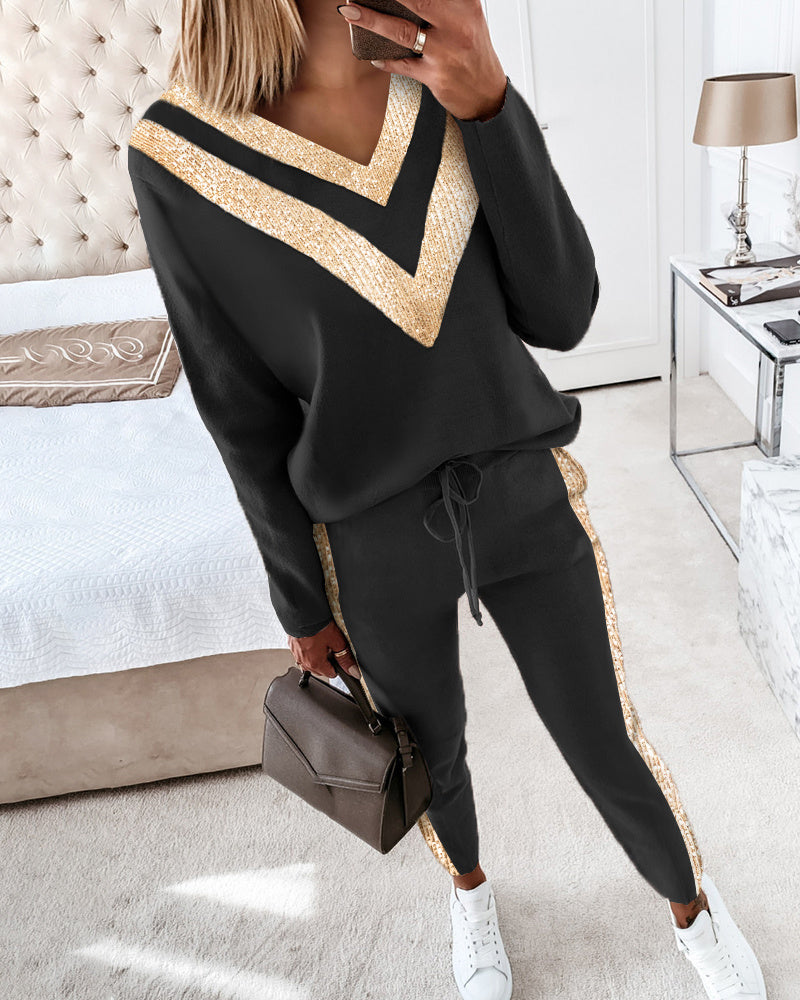 Women's Khaki Love Sequin Casual Cotton Blend Suit