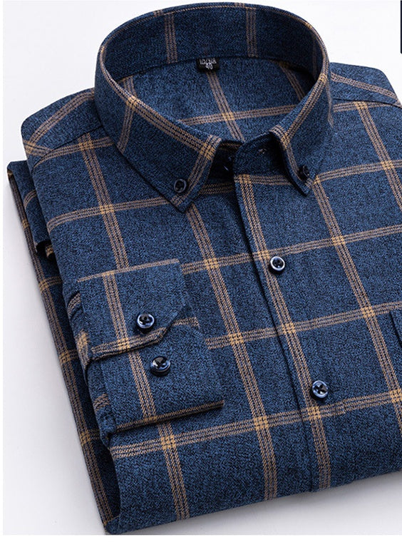 Men's Long-Sleeve Cotton Plaid Fleece Shirt
