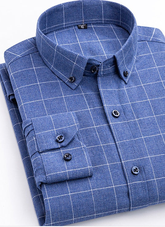 Chemise polaire à carreaux en coton à manches longues pour homme