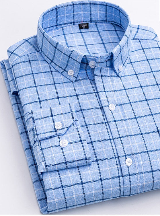 Men's Long-Sleeve Cotton Plaid Fleece Shirt