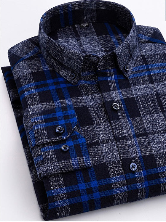 Men's Long-Sleeve Cotton Plaid Fleece Shirt