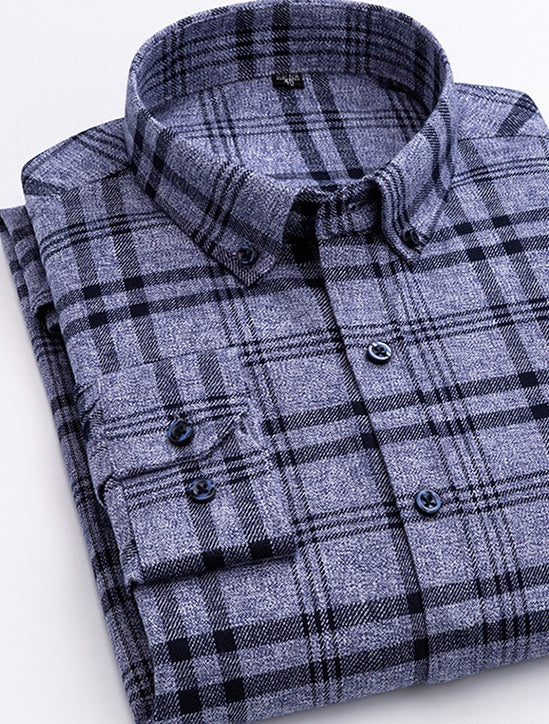 Men's Long-Sleeve Cotton Plaid Fleece Shirt