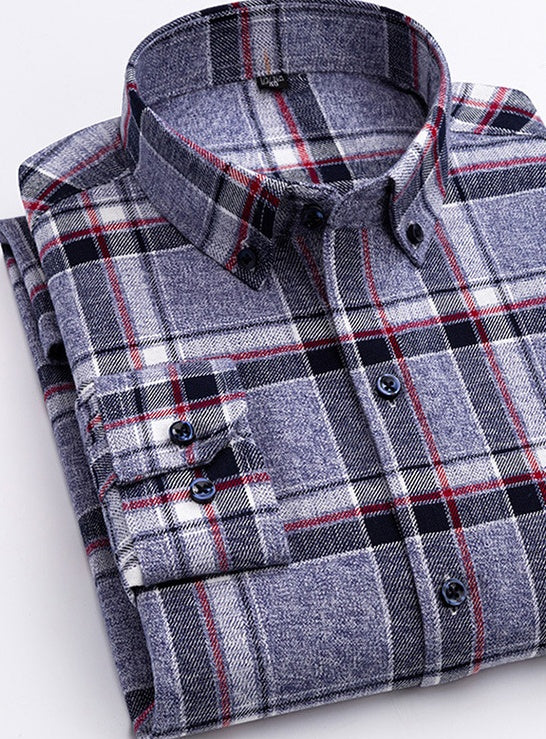 Men's Long-Sleeve Cotton Plaid Fleece Shirt