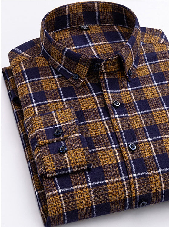 Men's Long-Sleeve Cotton Plaid Fleece Shirt