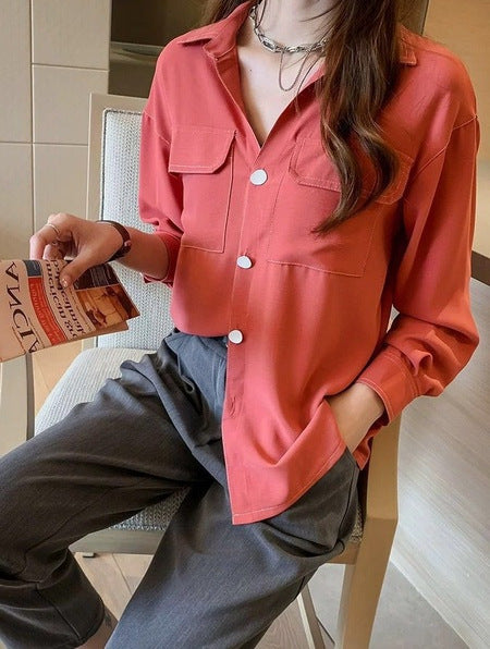 Chemisier Cardigan en Mousseline Ample Manches Longues