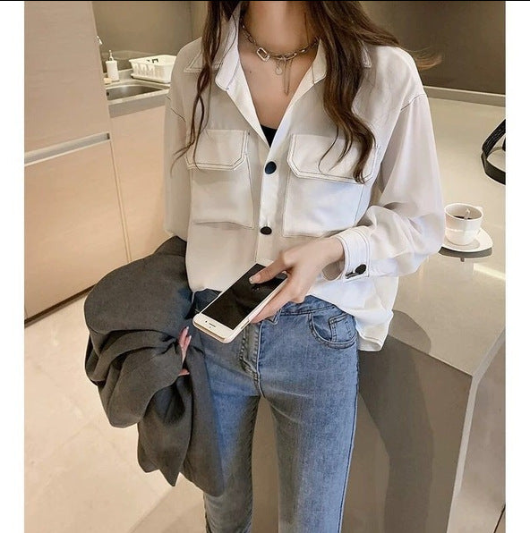Chemisier Cardigan en Mousseline Ample Manches Longues