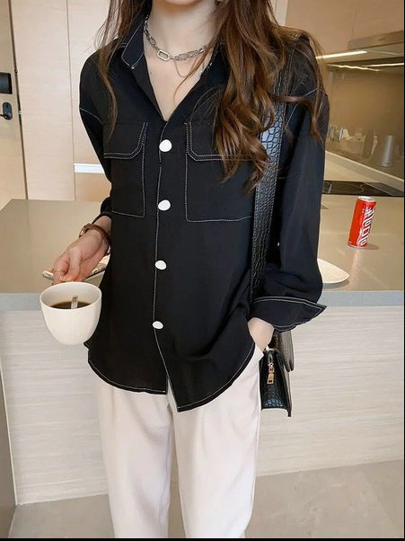 Chemisier Cardigan en Mousseline Ample Manches Longues