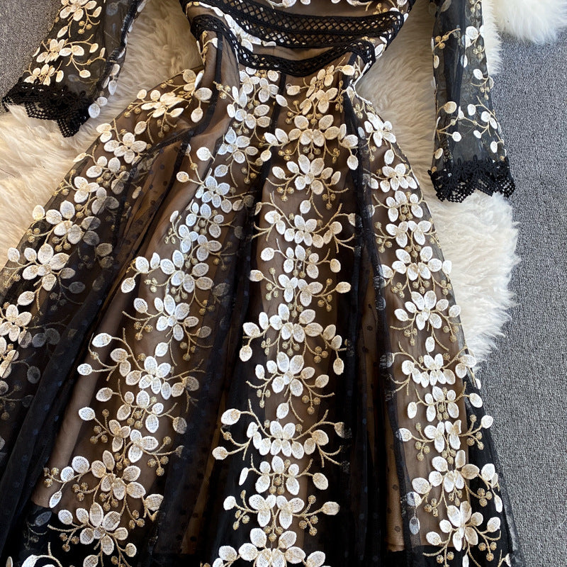 Robe haut de gamme à manches mi-longues, ornée de broderies florales, style industriel, idéale pour les événements du Ramadan