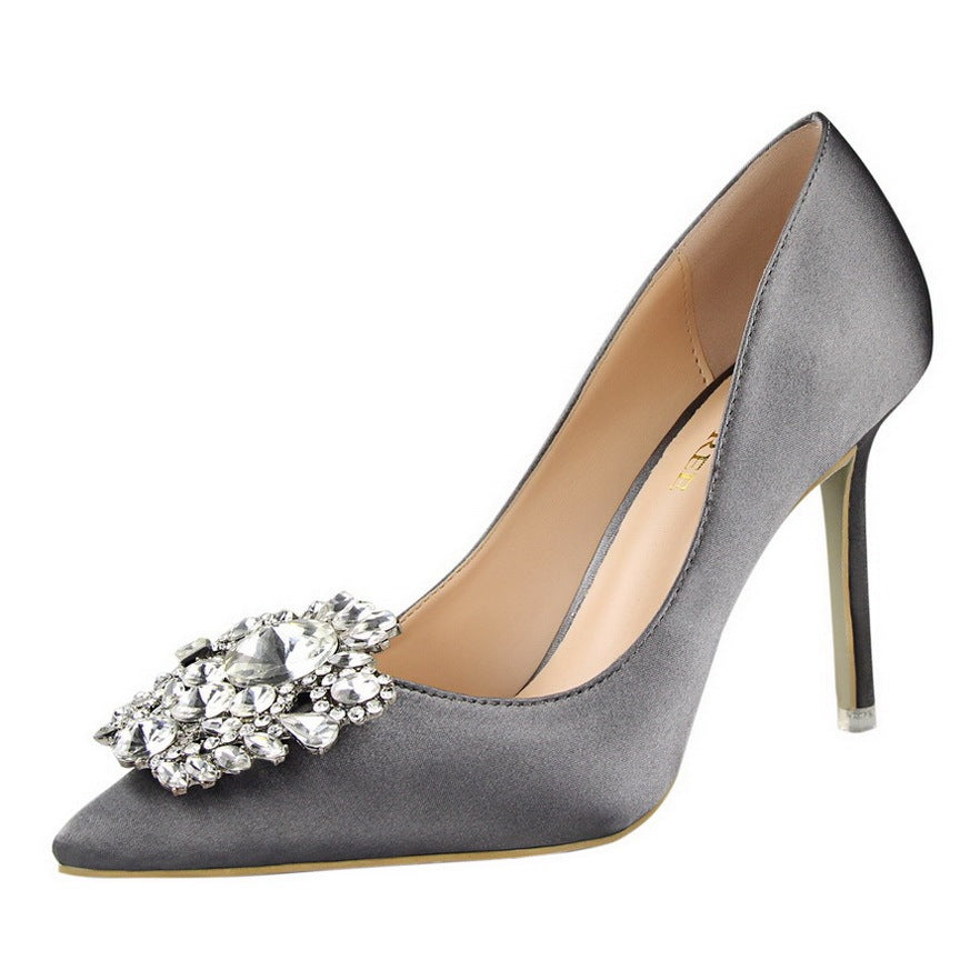 Women’s Black Leather Stiletto High Heels Pointed Toe