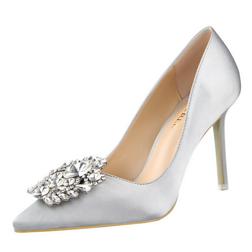 Women’s Black Leather Stiletto High Heels Pointed Toe