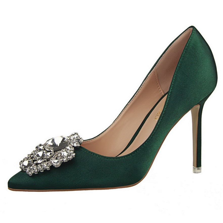 Women’s Black Leather Stiletto High Heels Pointed Toe