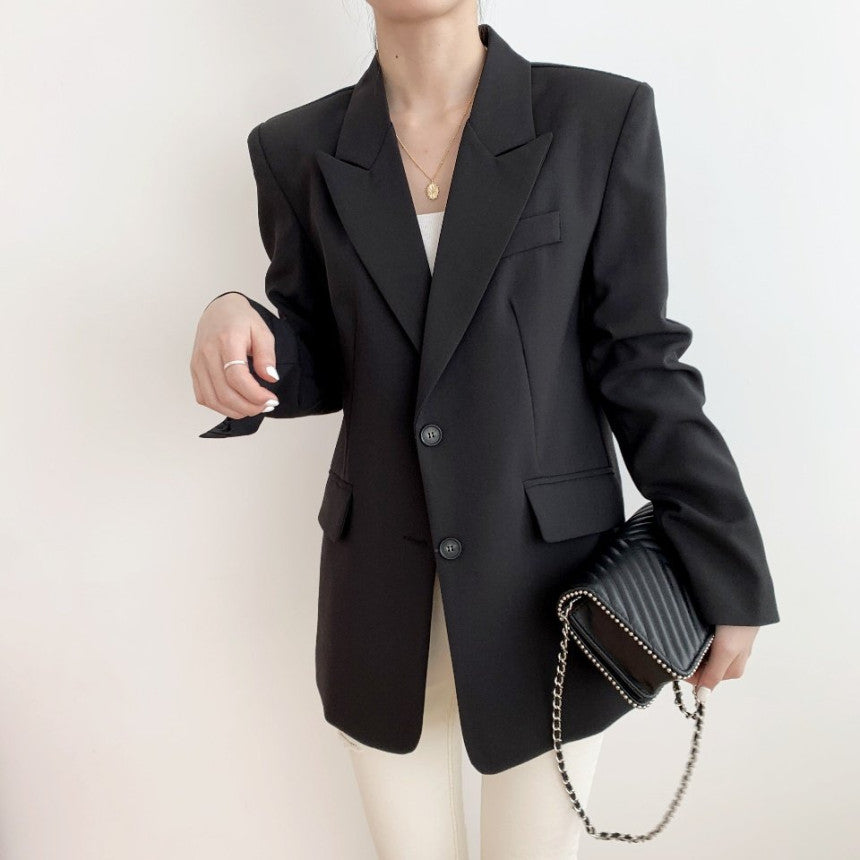 Court tailleur français avec ceinture en polyester noir et abricot