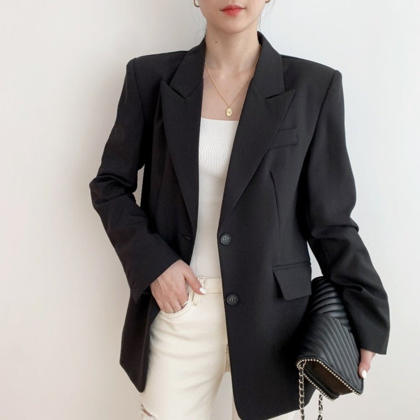 Court tailleur français avec ceinture en polyester noir et abricot