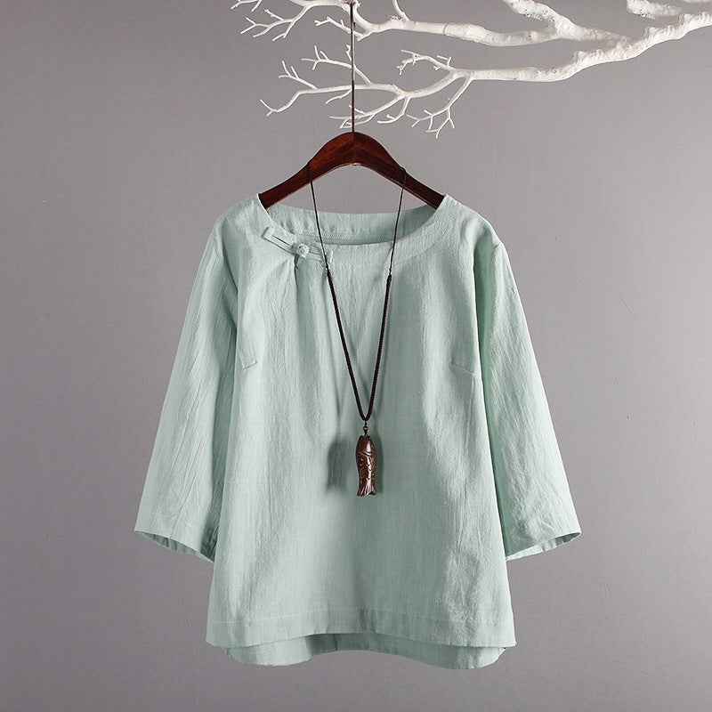 Chemise ample en lin 100 % coton respirant style rétro et folk