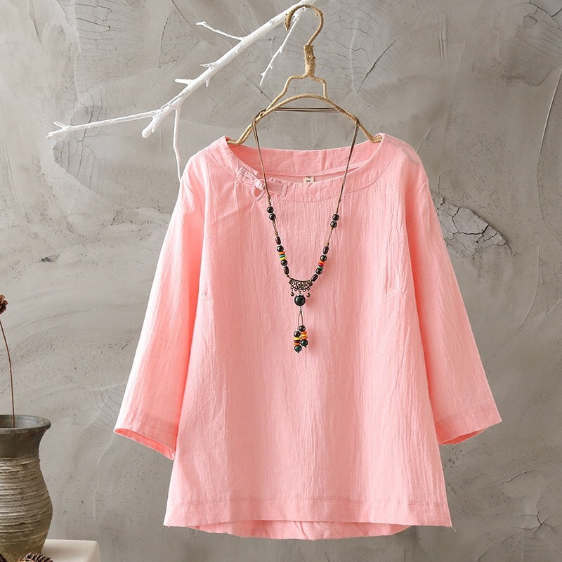 Retro Folk Style Breathable Imitation Cotton Linen Shirt Sweat Absorbent Loose Shirt