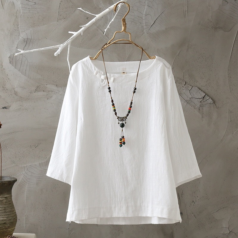 Retro Folk Style Breathable Imitation Cotton Linen Shirt Sweat Absorbent Loose Shirt