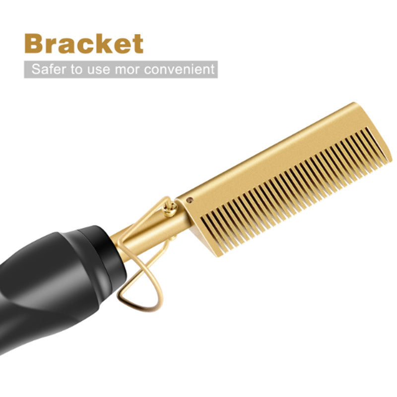 Peigne électrique lissant et bouclant pour cheveux secs et humides, double usage (cuivre).
