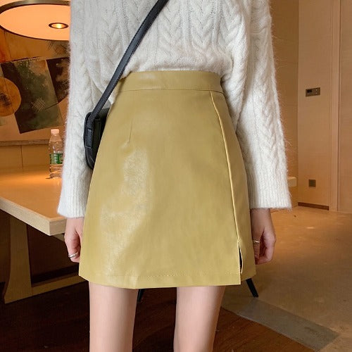Shiny Leather Skirts Solid Bodycon Pencil Short Mini Skirt