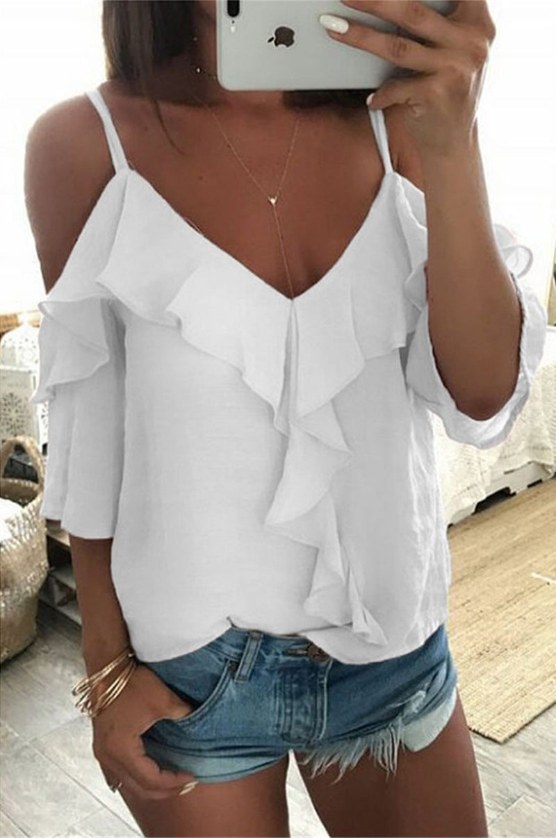 Sexy Ruffled Sling Halter Blouse for Women