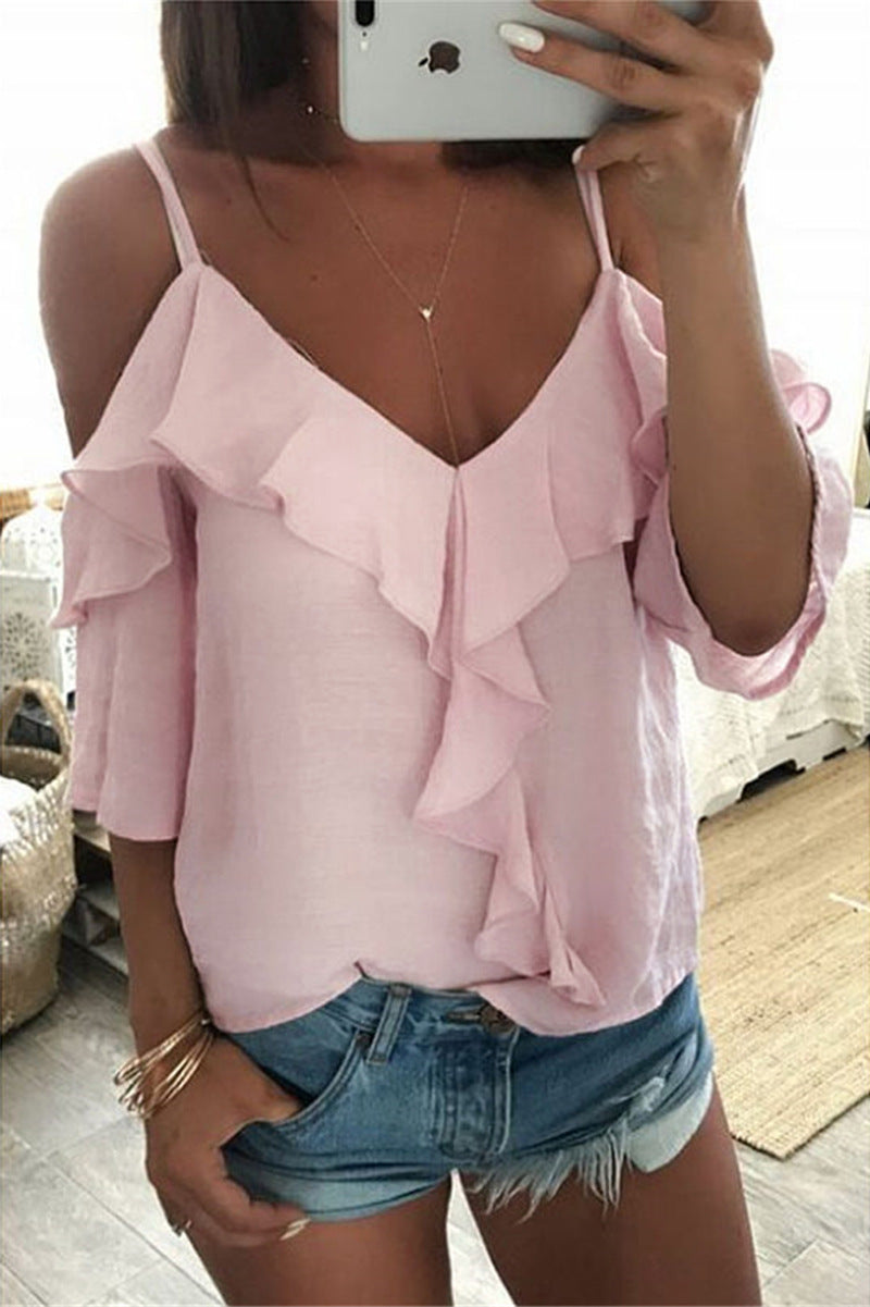 Sexy Ruffled Sling Halter Blouse for Women