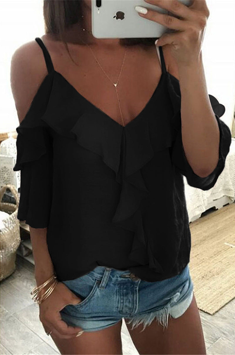 Sexy Ruffled Sling Halter Blouse for Women