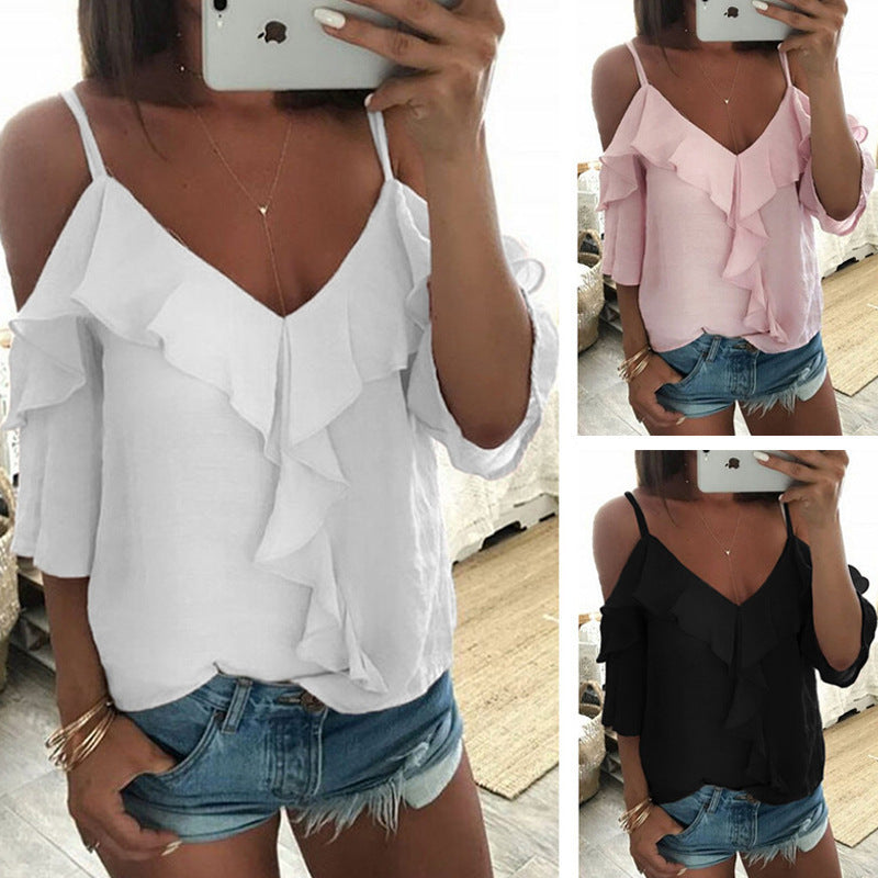Sexy Ruffled Sling Halter Blouse for Women