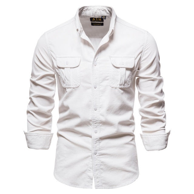 Men's Blue Linen Long Sleeve College Shirt