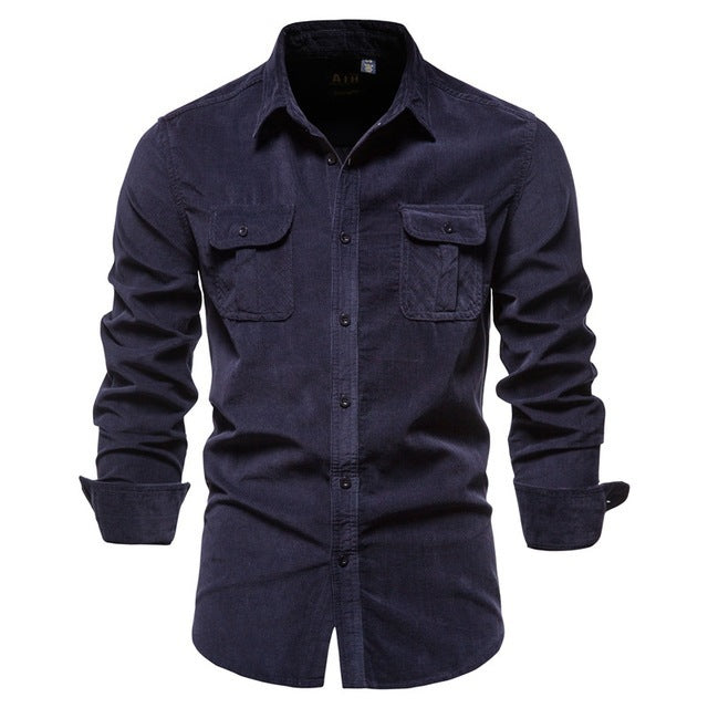Men's Blue Linen Long Sleeve College Shirt