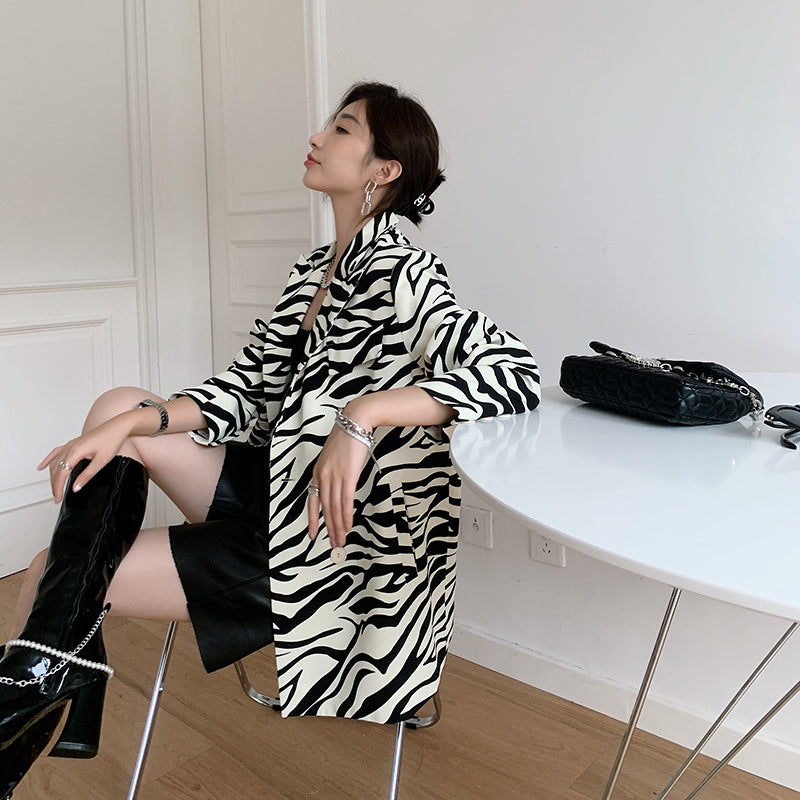 French Slim Zebra Pattern Casual Small Suit Women