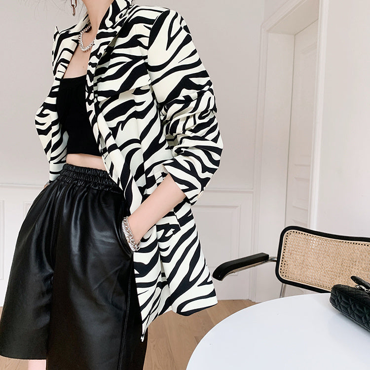 French Slim Zebra Pattern Casual Small Suit Women