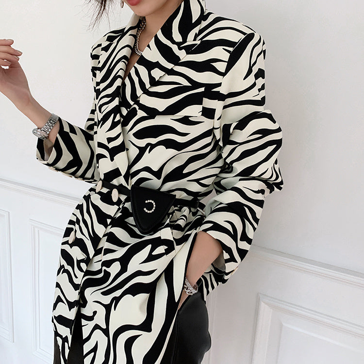 French Slim Zebra Pattern Casual Small Suit Women