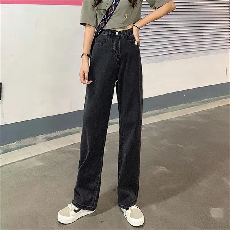 Loose High Waist Slim Gray-Black Casual Wide Leg Pants