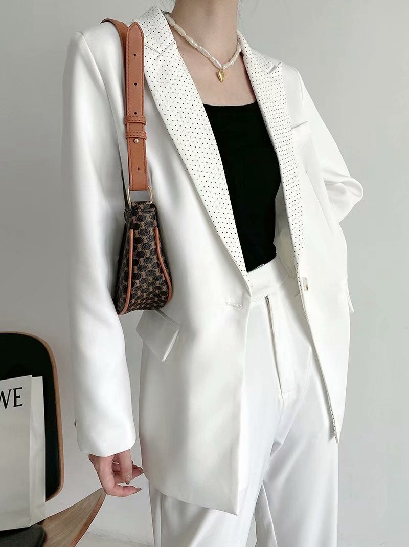 Slim Long-Sleeve Collar Stitching Rabbit Fur Suit Jacket White