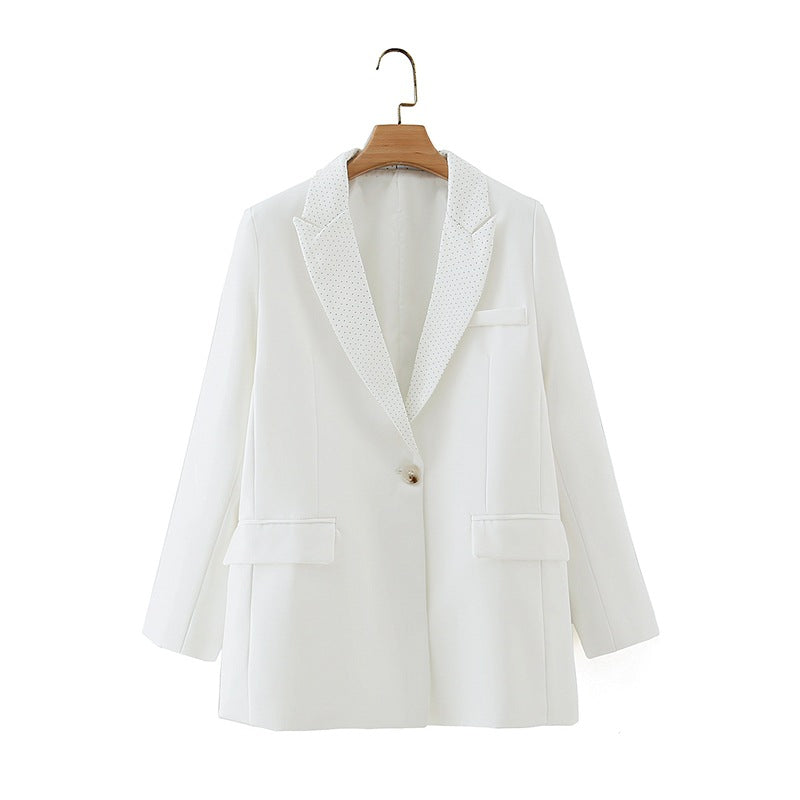 Slim Long-Sleeve Collar Stitching Rabbit Fur Suit Jacket White
