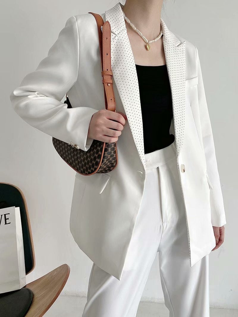 Slim Long-Sleeve Collar Stitching Rabbit Fur Suit Jacket White
