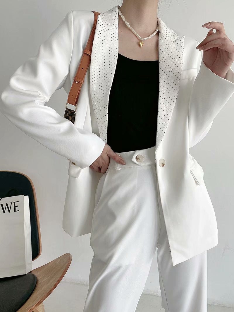 Slim Long-Sleeve Collar Stitching Rabbit Fur Suit Jacket White