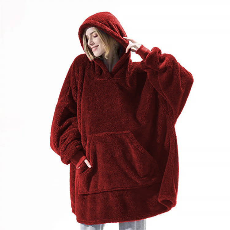 Hooded Sweatshirt Hoodie with Large Pocket, Double-Sided Velvet, One Size