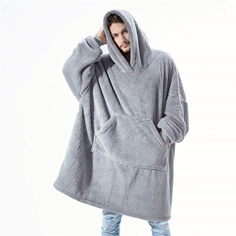 Hooded Sweatshirt Hoodie with Large Pocket, Double-Sided Velvet, One Size