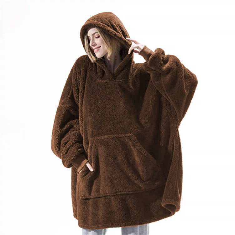 Hooded Sweatshirt Hoodie with Large Pocket, Double-Sided Velvet, One Size