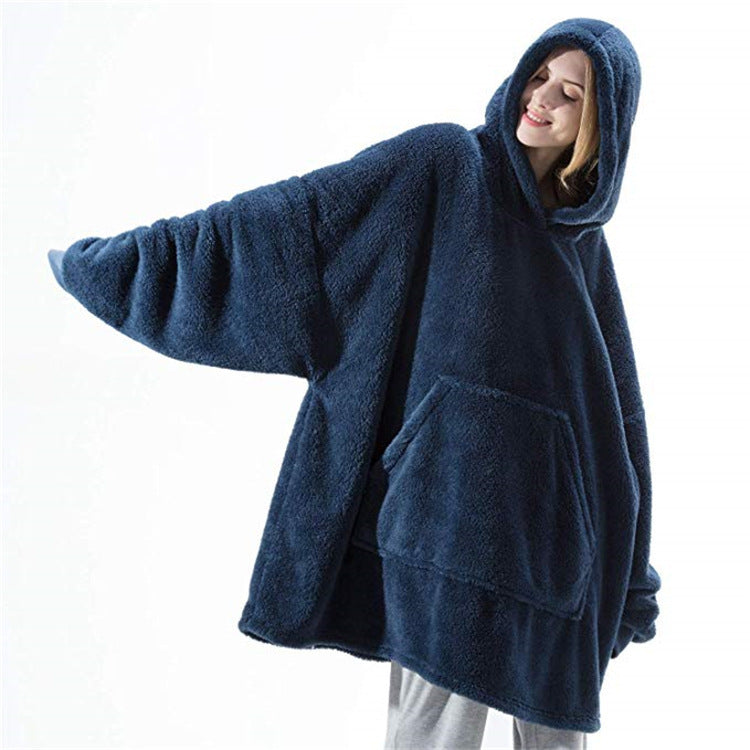 Hooded Sweatshirt Hoodie with Large Pocket, Double-Sided Velvet, One Size