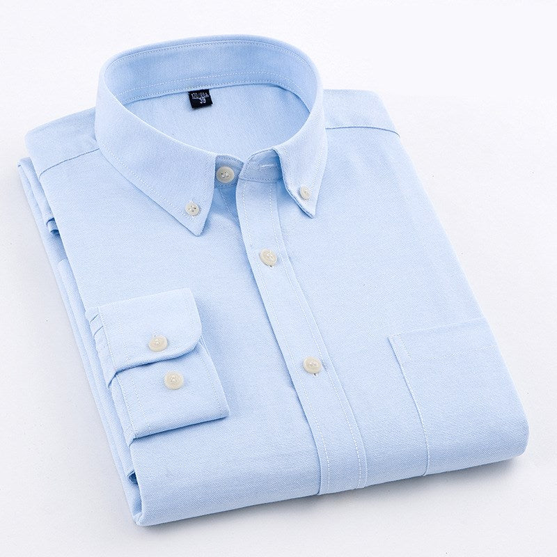 Slim Long-Sleeve Solid Oxford Cotton Shirt