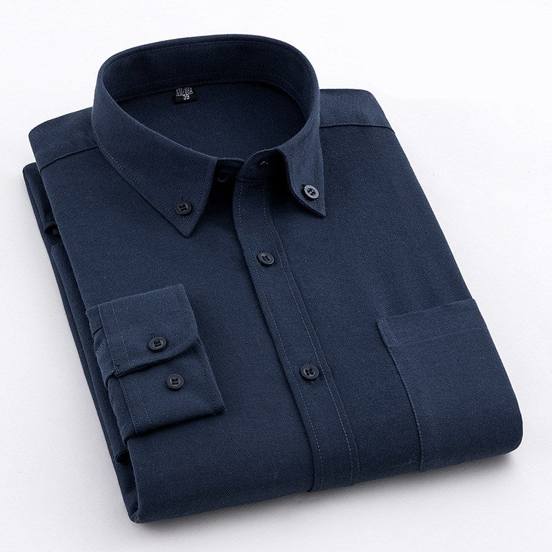 Slim Long-Sleeve Solid Oxford Cotton Shirt