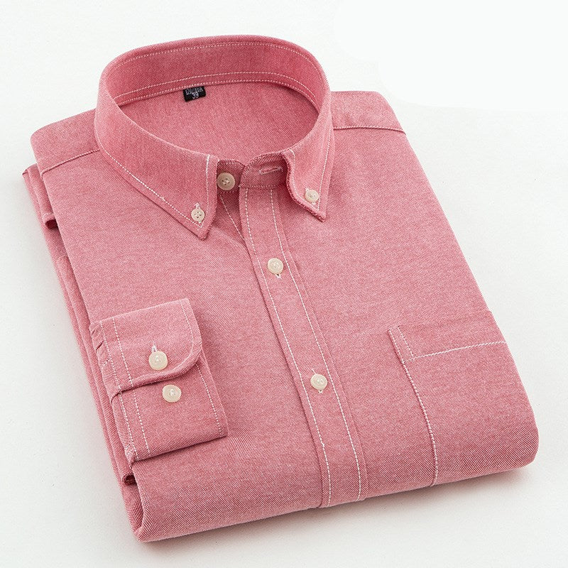 Slim Long-Sleeve Solid Oxford Cotton Shirt
