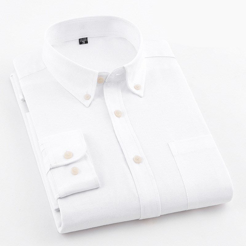 Slim Long-Sleeve Solid Oxford Cotton Shirt