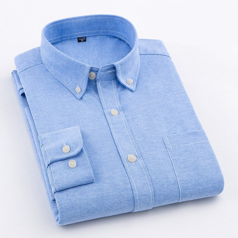 Slim Long-Sleeve Solid Oxford Cotton Shirt