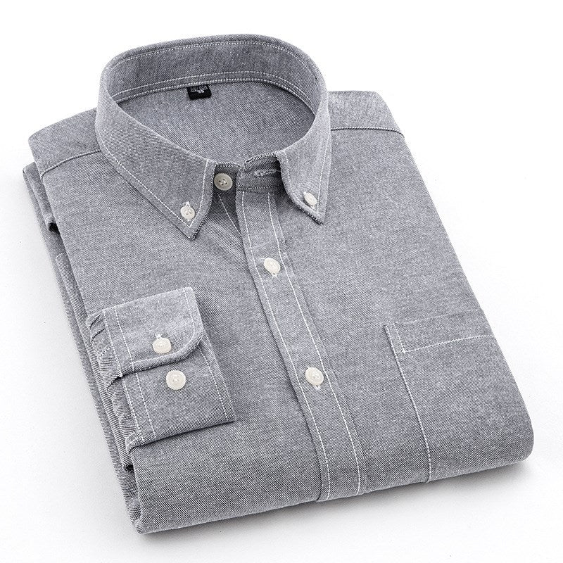 Slim Long-Sleeve Solid Oxford Cotton Shirt