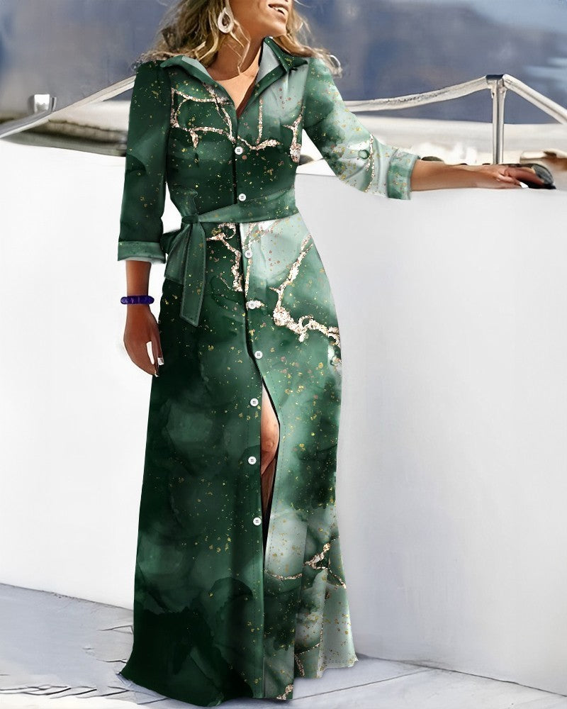 Long Sleeve Printed Shirt Dress in Multiple Colors