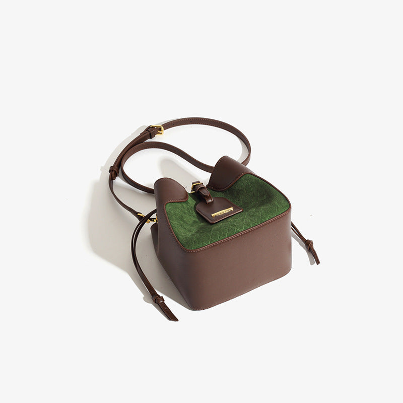 Autumn Winter Tidal Shoulder Messenger Bag in Green & Brown, 18x17x14cm