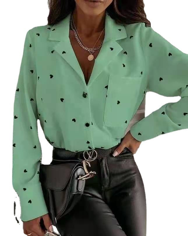 Slim Button Polka Dot Long-Sleeved Shirt Top Women's